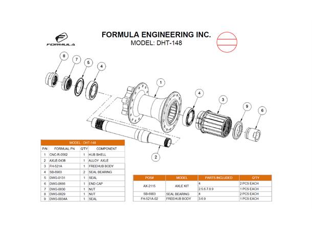 Formula Nav Serivce kit R DHT-148S Parts : 4.2.5.6.7.8.9