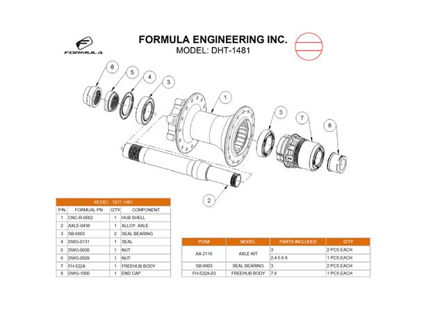 Formula Nav Serivce kit R DHT 1481 XD Parts 3.2.4.5.6.8